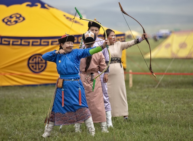 Traditional archery at local Naadam Festival in Mongolia